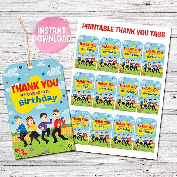 INSTANT DOWNLOAD Digital The Wiggles Emma Thank You Favor Tags, Birthday Party Printable, Party Favour Favor Tags,