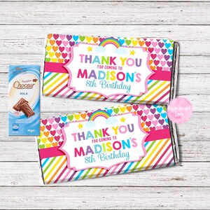 Personalised RAINBOW Floral Chocolate Aldi Wrappers Birthday Party Favour Candy Bar Wrapper Printable Digital File