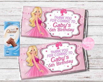 Personalised BARBIE Chocolate Aldi Wrappers Birthday Party Favour Candy Bar Wrapper Printable Digital File 1