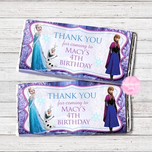 Personalised FROZEN ELSA ANNA Chocolate Aldi Wrappers Birthday Party Favour Candy Bar Wrapper Printable Digital File