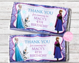 Personalised FROZEN ELSA ANNA Chocolate Aldi Wrappers Birthday Party Favour Candy Bar Wrapper Printable Digital File
