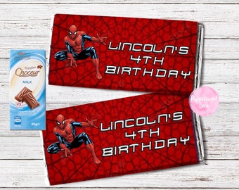 Personalised SPIDERMAN Chocolate Aldi Wrappers Birthday Party Favour Candy Bar Wrapper Printable Digital File 1