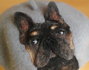 beret hat cat dog face customized painter hat made to order handmade pet portrait needle felted embossment memorial gift
