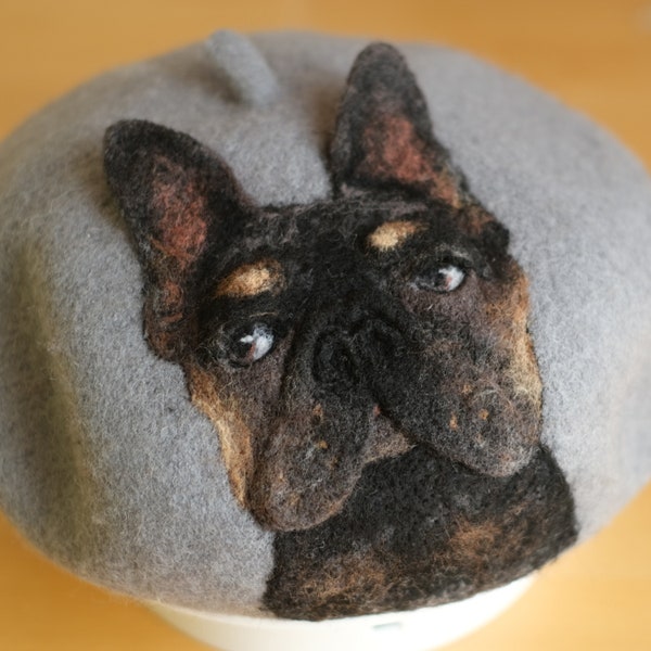 beret hat cat dog face customized painter hat made to order handmade pet portrait needle felted embossment memorial gift