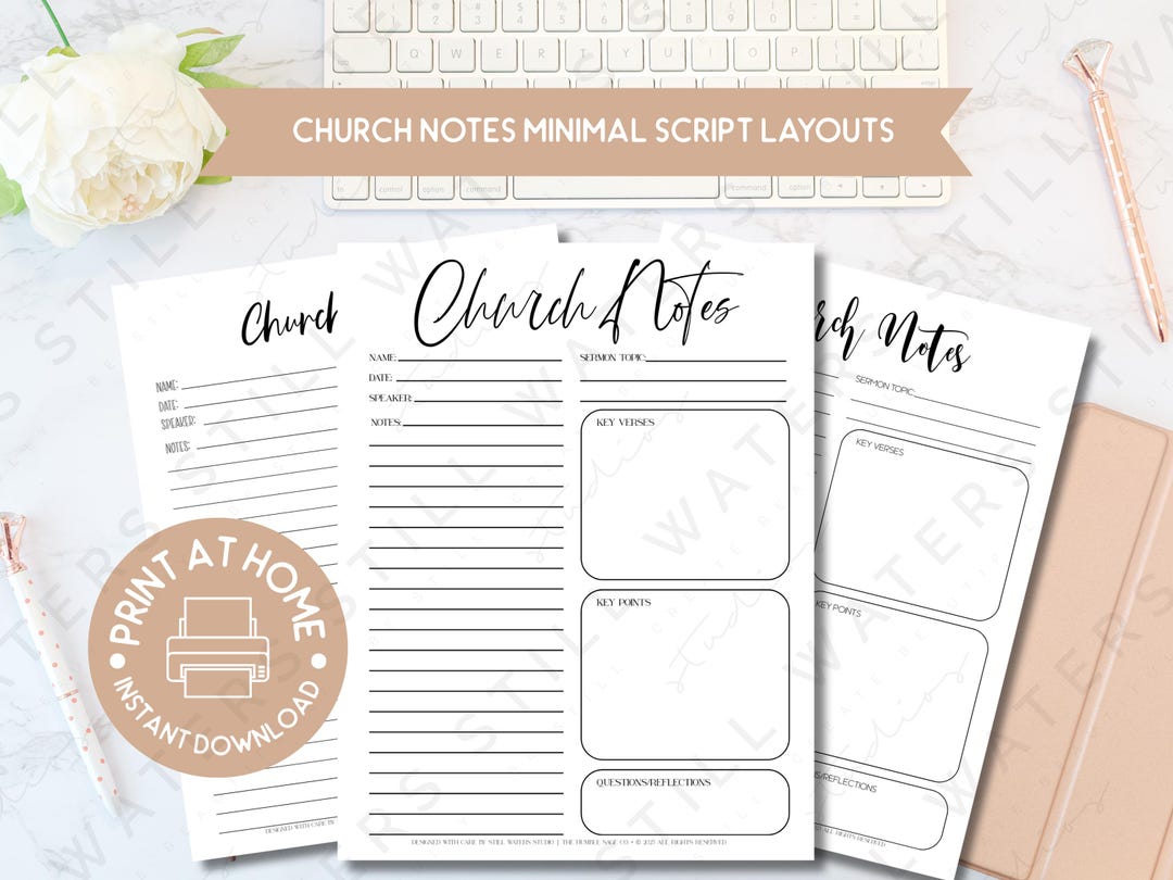Minimal Script Church Notes Printable | Christian Journal Page | Bible ...