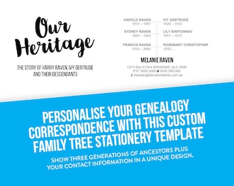 Family Tree letterhead custom genealogy stationery template for your family history correspondence: INSTANT DOWNLOAD