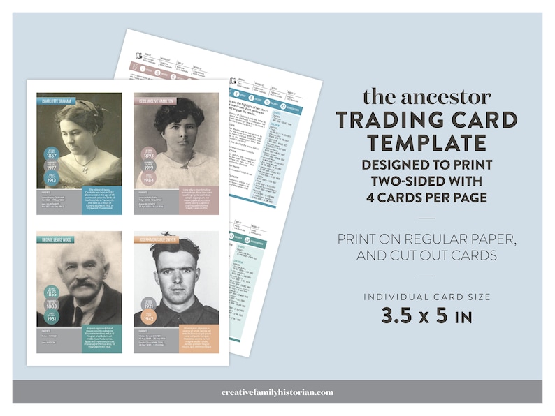 Ancestor Trading Card template, family history gifts for mom, genealogy gifts for dad, family reunion or christmas gifts, instant download image 6