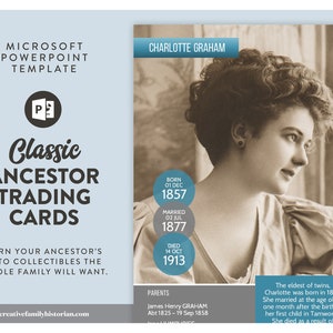 Ancestor Trading Card template, family history gifts for mom, genealogy gifts for dad, family reunion or christmas gifts, instant download