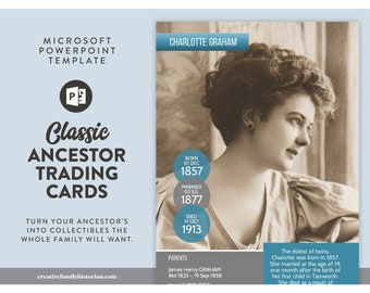 Ancestor Trading Card template, family history gifts for mom, genealogy gifts for dad, family reunion or christmas gifts, instant download