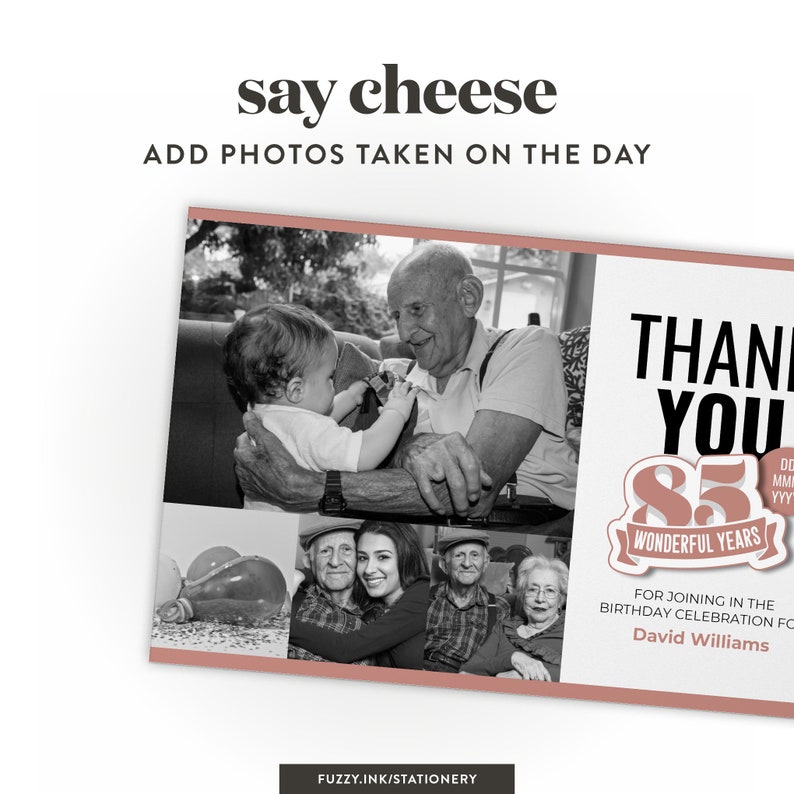 Instant Download 85th Birthday Thank You Postcard Template for Google Slides