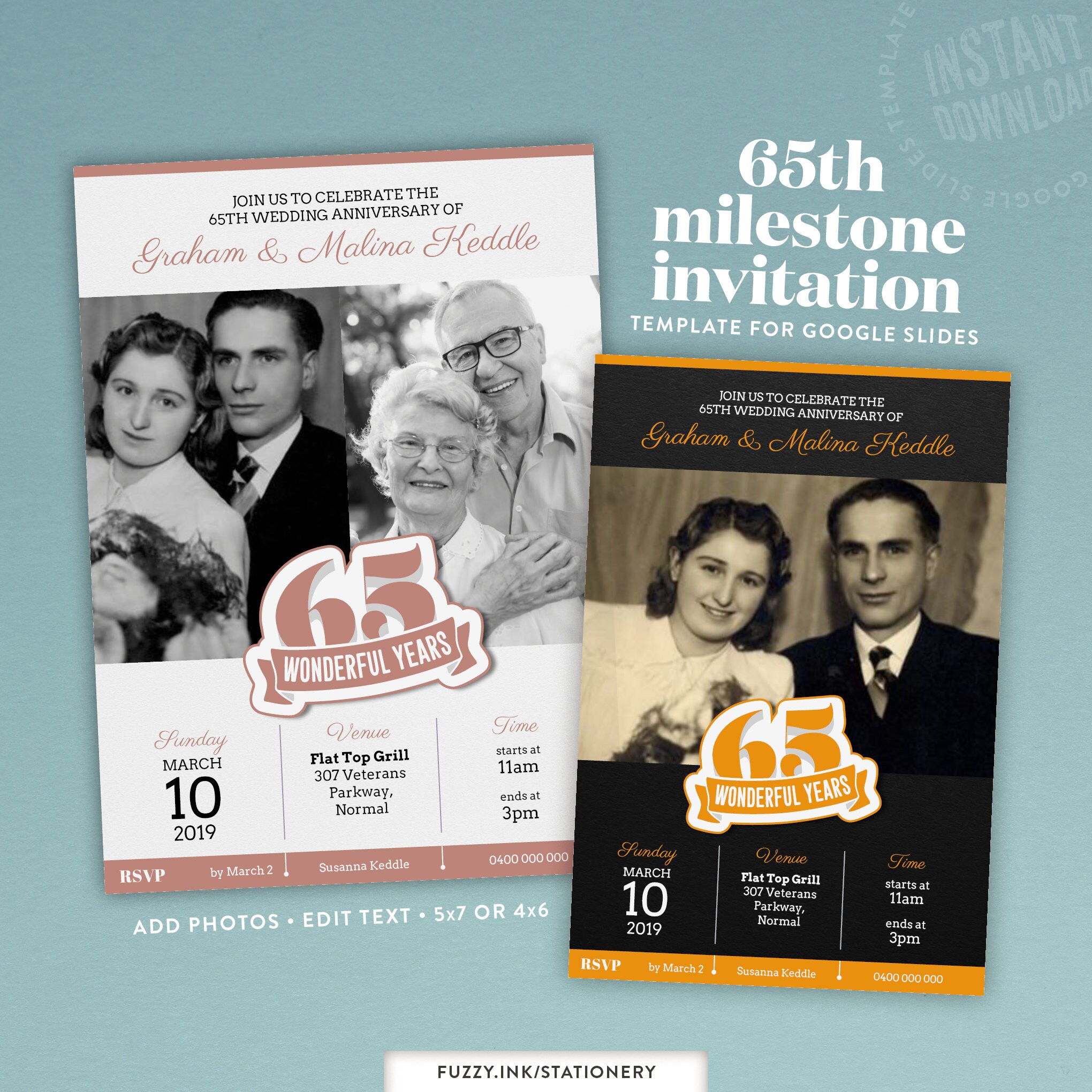 65th birthday or wedding anniversary invitation template ...