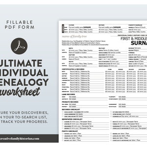 Ultimate Individual Genealogy Worksheet | PDF Pack | A4 + US Letter | Fillable Form