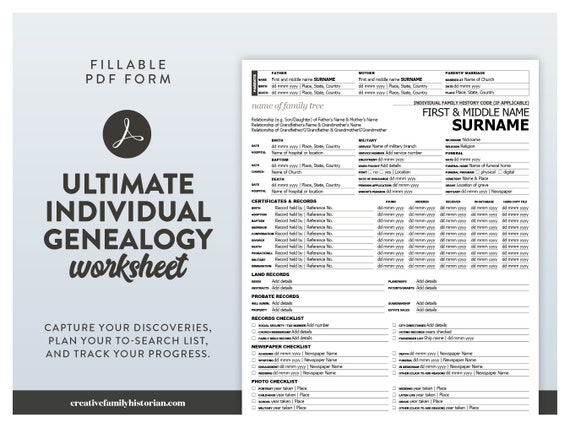 Ultimate Individual Genealogy Worksheet PDF Pack A4 US - Etsy