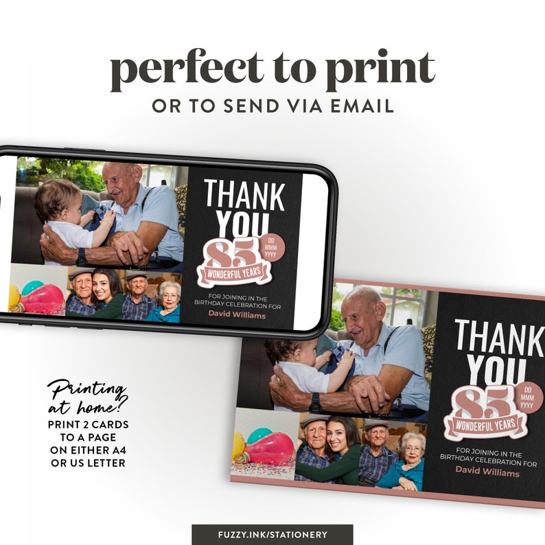 Instant Download 85th Birthday Thank You Postcard Template for Google Slides
