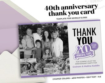 40th Anniversary Thank You Postcard Template for Google Slides | Instant Download