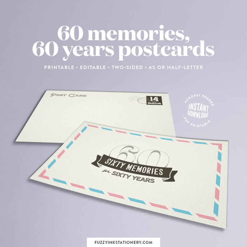 the perfect 60th birthday or anniversary gift for Mom or Dad Milestone Memories Postcards instant download