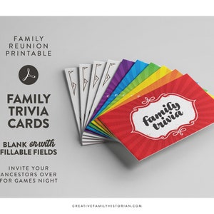 Family reunion party games, printable trivia question card template, instant download