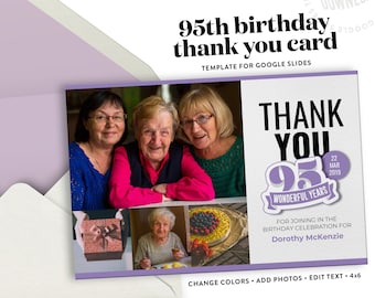 95th Birthday Thank You Postcard Template for Google Slides | Instant Download