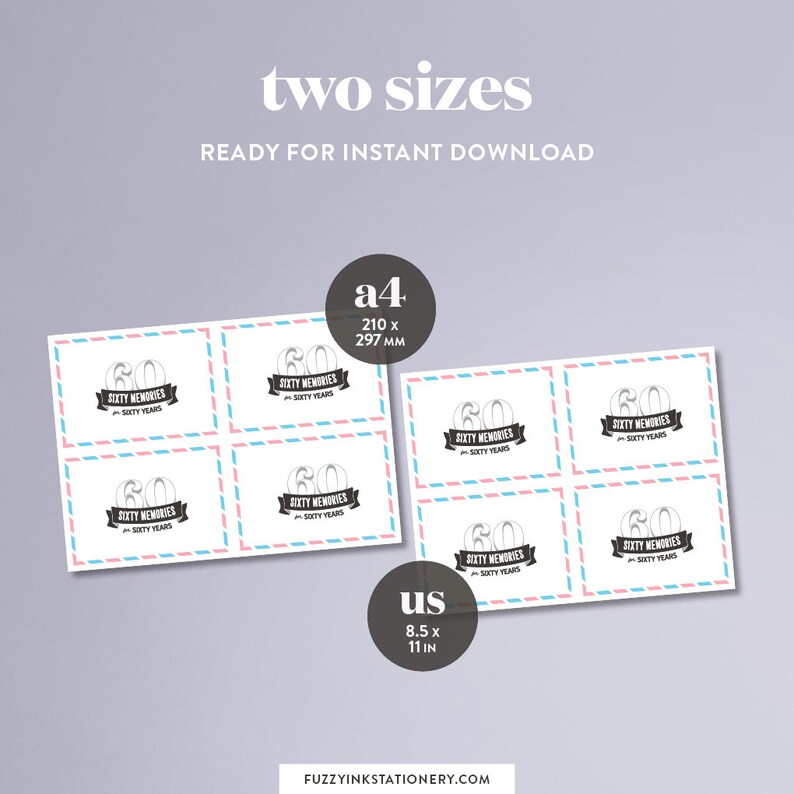 the perfect 60th birthday or anniversary gift for Mom or Dad Milestone Memories Postcards instant download