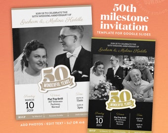 50th wedding anniversary or birthday invitation template for Google Slides | Instant Download