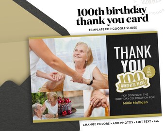 100th Birthday Thank You Postcard Template for Google Slides | Instant Download