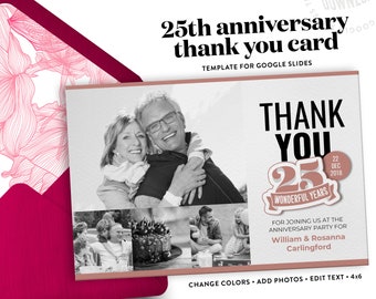 25th Anniversary Thank You Postcard Template for Google Slides | Instant Download