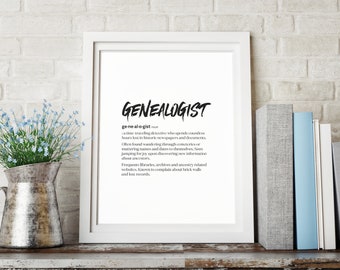 Funny Art Print, Humorous, Genealogy, Definition Print, Wall Decor, Office Decor, Black and White, Typography Print, Instant Download