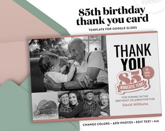 85th Birthday Thank You Postcard Template for Google Slides | Instant Download