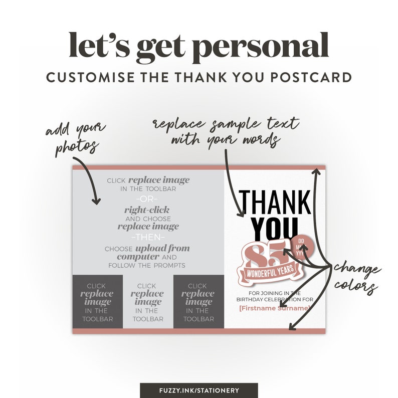 Instant Download 85th Birthday Thank You Postcard Template for Google Slides