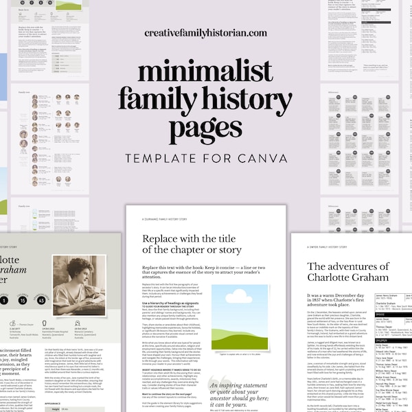 Minimalist Family History Pages Template for Canva