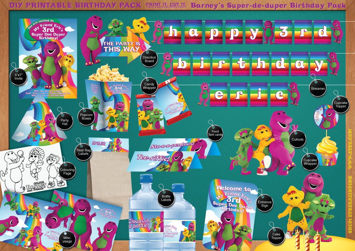 Barney the Dinosaur & Friends Printable Birthday Party Pack - Etsy