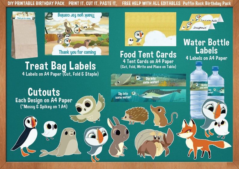 Puffin Rock Printable Birthday Party Pack DIY Print. Cut. - Etsy