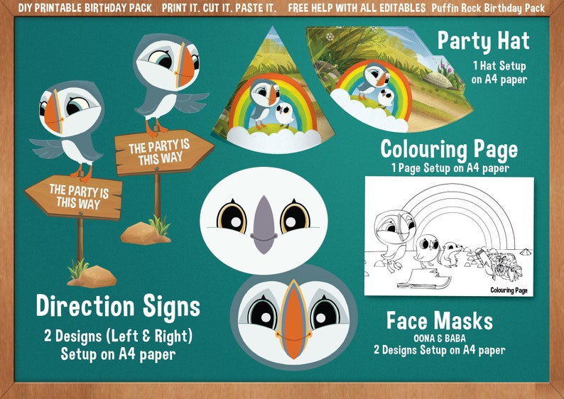 Puffin Rock Printable Birthday Party Pack DIY Print. Cut. - Etsy