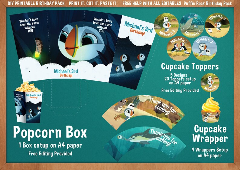 Puffin Rock Printable Birthday Party Pack DIY Print. Cut. - Etsy