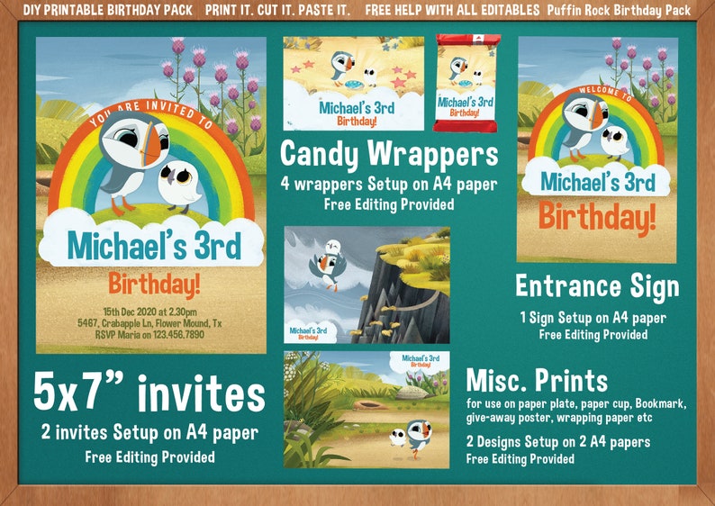 Puffin Rock Printable Birthday Party Pack DIY Print. Cut. - Etsy