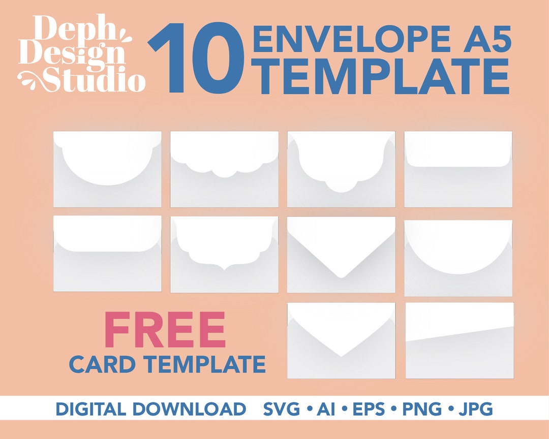 10 Envelope Template A5 - Envelope Bundle - Printable Invitation ...