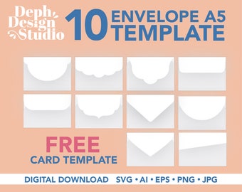 10 Envelope Template A5 - Envelope Bundle - Printable Invitation Envelope - Envelope with Card