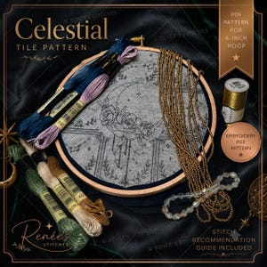 Celestial Tile Embroidery Pattern | Moon Zodiac Constellation Bead Design (PDF Download)