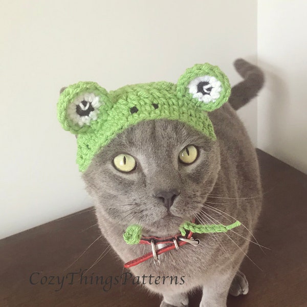 Patrón de ganchillo 062 - Gorro de rana gato, Gorro de rana para perro pequeño, Disfraz de gato de Pascua, Gorro para gato, Gorro de Pascua para gato