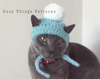 Haakpatroon 070 - Wintermuts voor kat, kerstkattenkostuum, gehaakte wintermuts, kerstmuts voor kat, hondenmuts, kat pompomhoed