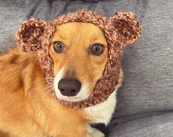 Bear Dog Snood, Bear ears hood, Dog hat, Dog hood, Corgi Snood, Dog snood pet costume