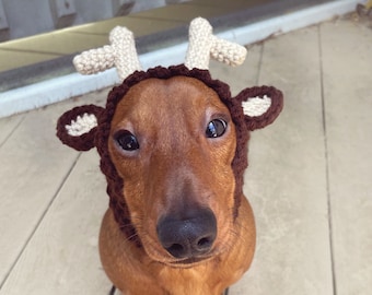 Crochet pattern #087 - Reindeer Snood, Dog Ear Warmer, Dog Hood - pdf tutorial