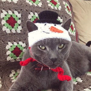 Crochet pattern 068 -Cat Snowman Hat, Christmas cat costume, Crochet Snowman hat, Christmas Hat for Cat, Dog Snowman hat, Cat Santa hat