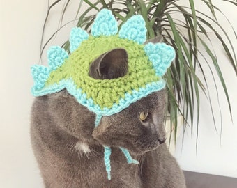 Patrón de crochet 066 - Gorro de dinosaurio para gato, Gorro de dinosaurio para perro pequeño, Disfraz de dinosaurio para gato, Gorro para gato, Gorro de dinosaurio para perro