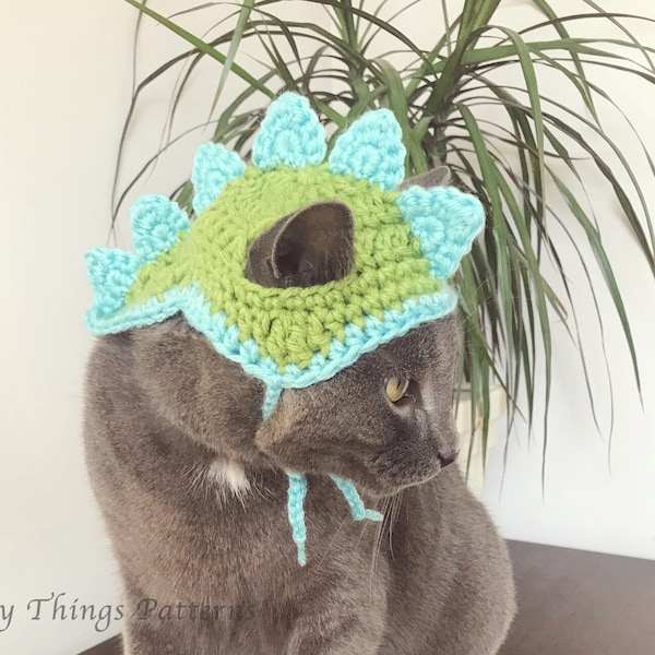 Crochet pattern 066 - Cat Dinosaur Hat, Small Dog Dinosaur Hat, Dino Cat Costume,  Hat for Cat, Dino Hat for Dog