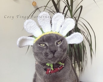 Haakpatroon 081 - Kat Daisy Hoed, Kleine Hond Daisy Hoed, Halloween Kattenkostuum, Halloween Hondenkostuum, Bloemenhoed voor Kat