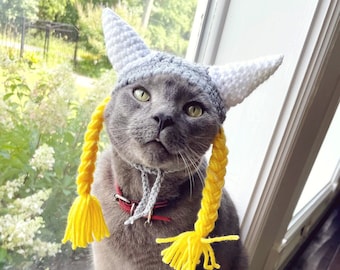 Haakpatroon 080 - Vikinghoed kat, Vikinghoed kleine hond, kattenkostuums, huisdierkostuums, Halloween kattenkostuum, hoeden voor katten
