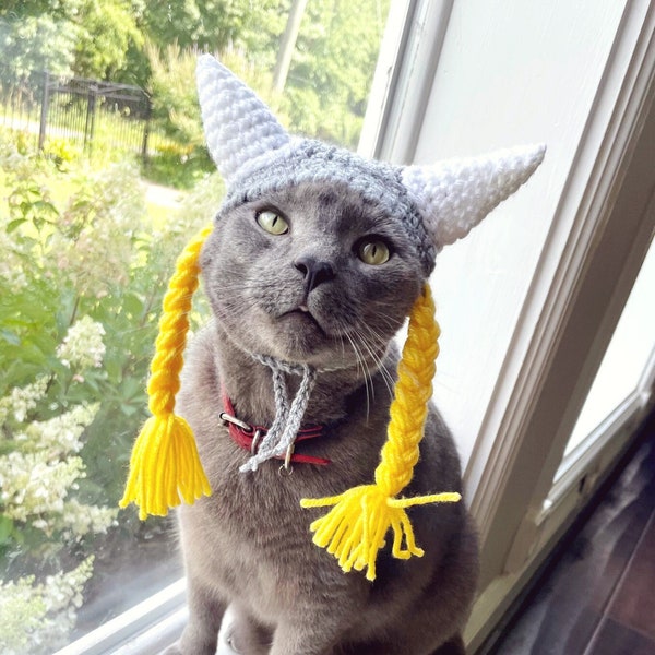 Crochet pattern 080 - Cat Viking Hat, Small Dog Viking Hat, Cat costumes, Pet Costumes, Halloween Cat Costume, Hats for cats