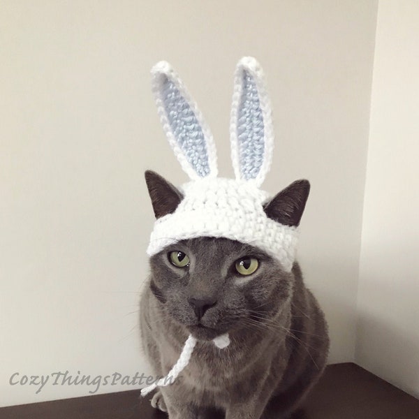 Crochet pattern 060 - Cat Bunny Hat, Small Dog Bunny Hat, Easter Cat Costume,  Hats for cat, Easter Hat For Cat