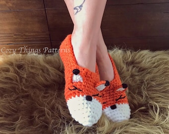 Haakpatroon #067 - Dames Fox pantoffels, Gehaakte Fox slofjes, Dames gehaakte schoenen - pdf tutorial
